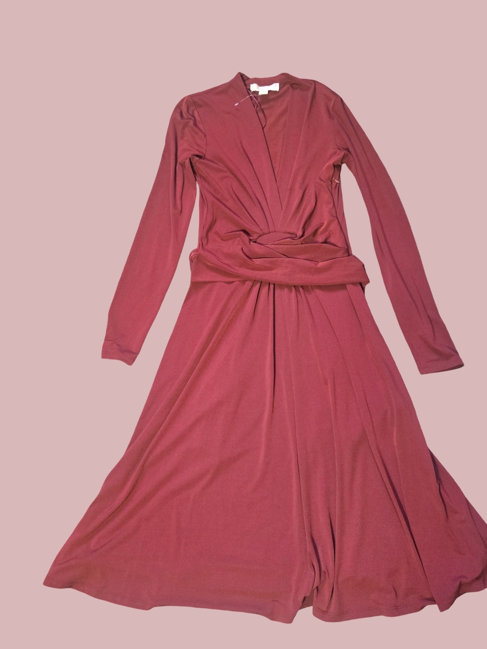 MICHAEL Michael Kors Long Sleeve Knot-Waist Maxi Dress in Dusty Rose